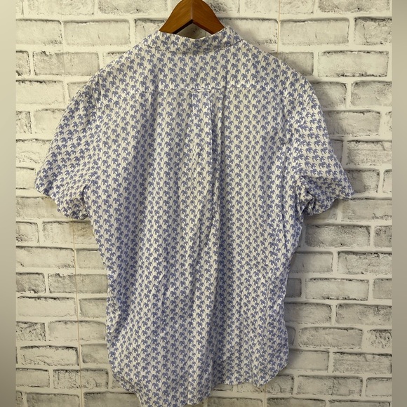 Men’s JACHS white with blue elephant print SS button down collared shirt, Large - Picture 2 of 5
